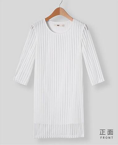 Fashion Charming Pure White Stripe Chiffon Ladies Dress