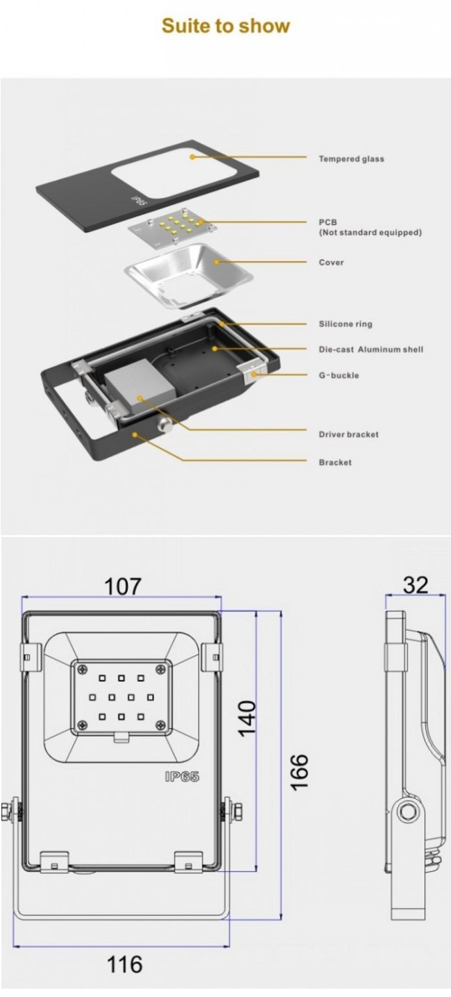 Outdoor 10W LED Floodlight Osram 3030 IP65 Aluminum 5-Year Warranty