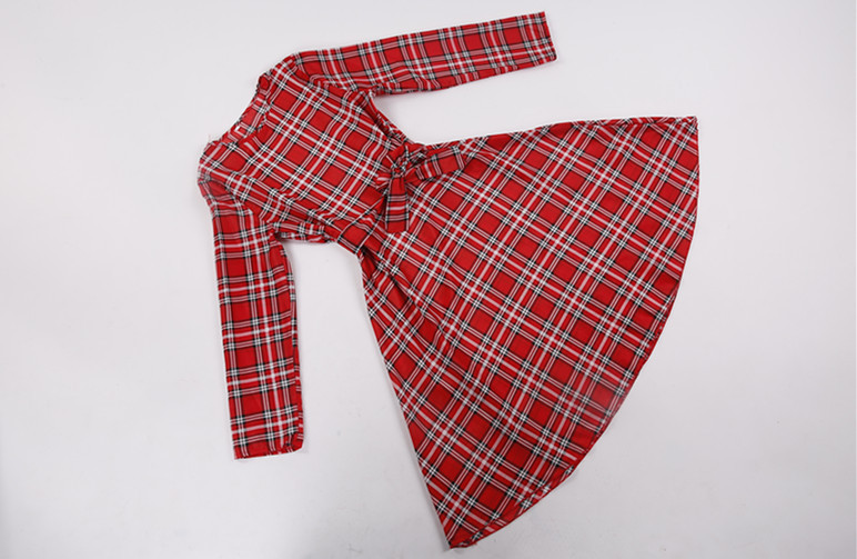 Red Checks Long Sleeve Womens Popular Retro Swing Dresses