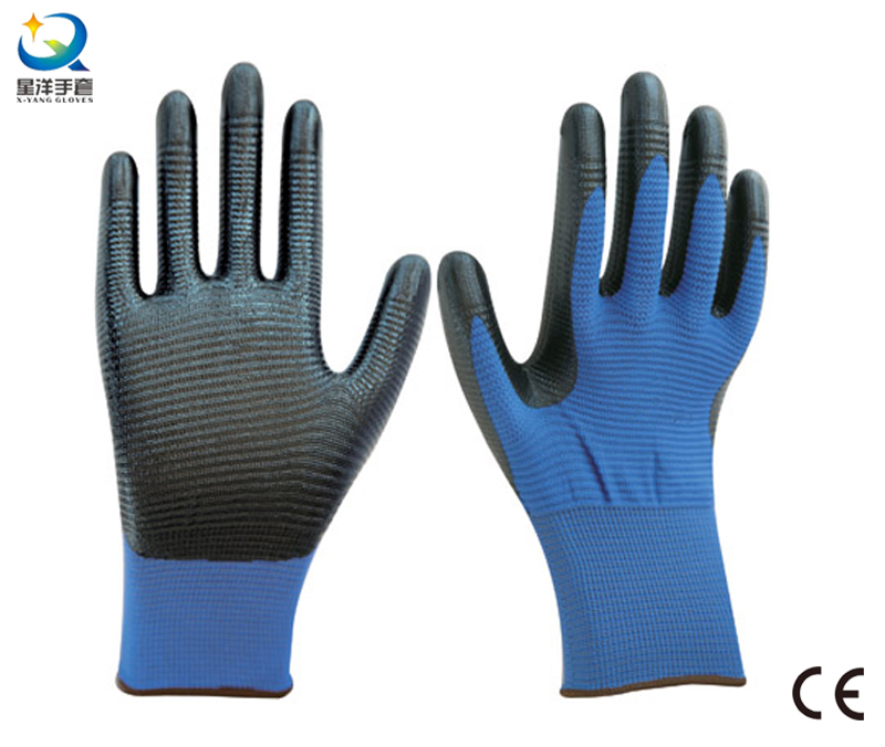 13G Polyester Zebra-Stripe Natrile Coated Glove Labor Protective Safety Work Gloves (N6041)