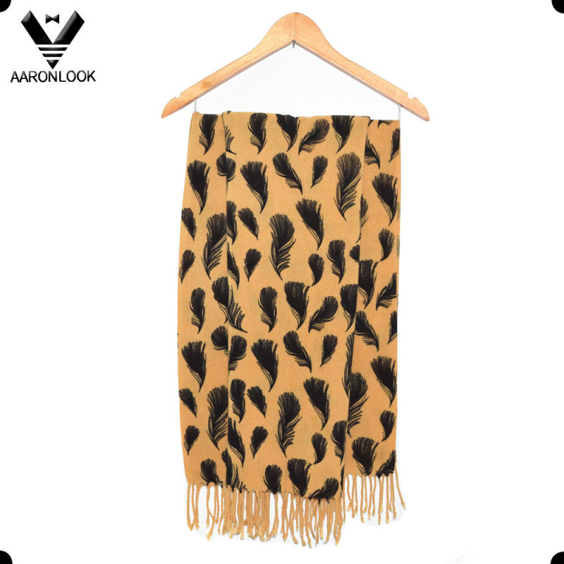 Women's Fashion Leaves Printed Scarf Wrap with Fringes