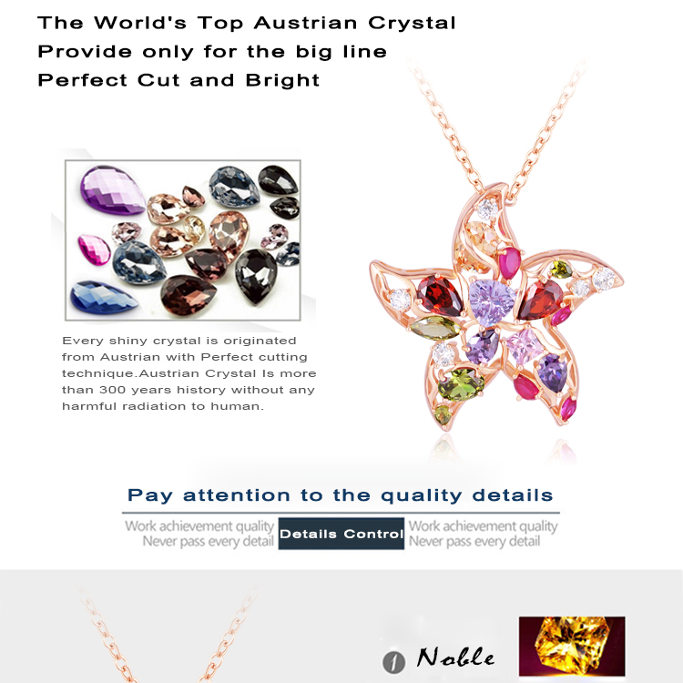 18k Rose Gold Plated Multicolor CZ Starfish Necklace Fashion (CNL0218-A)