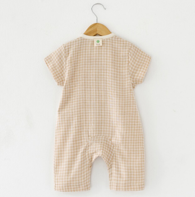 Comfortable Organic Cotton Check Baby Romper