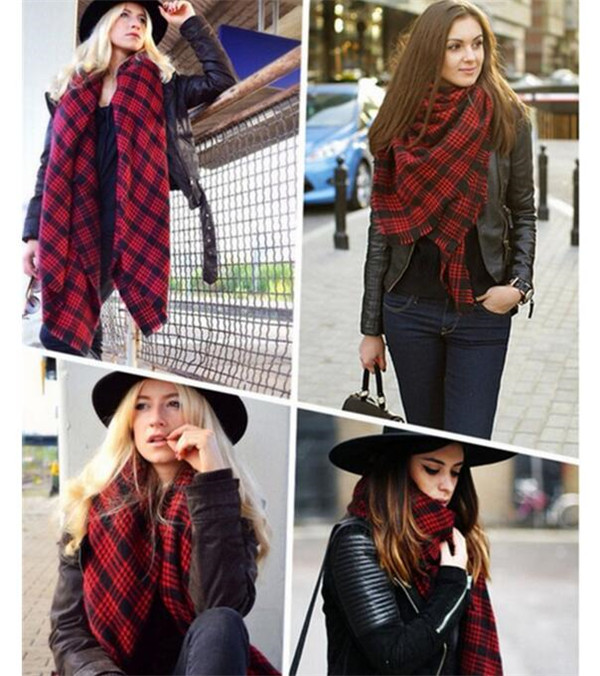 Women Large Stylish Warm Plaid Blanket Scarf Gorgeous Wrap Shawl (80016-1)