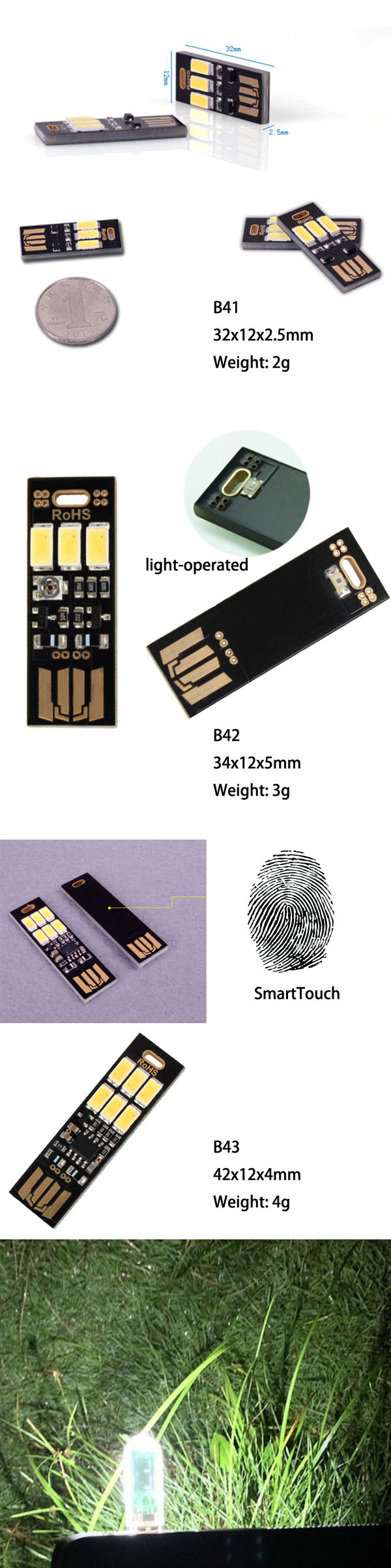 Smarttouch or Light-Operated USB SMD LED Light (POPPAS-B40/41/42/43)