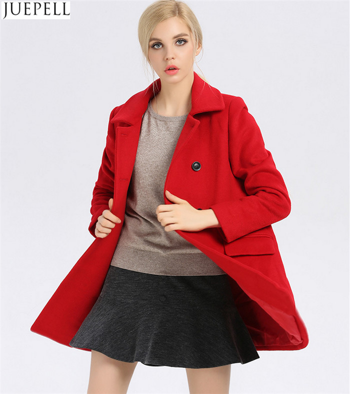 New Commuter Ladies Collar Thin 100% Wool Coat Women European and American Style Double Breasted Long Winter Coat