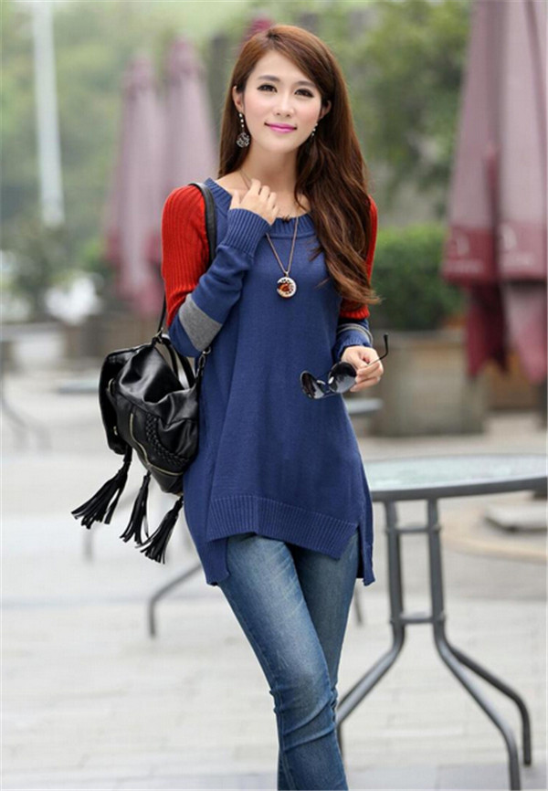 Korean Round Neck Knitwear Top Loose Knitted Pullover Woman Sweater