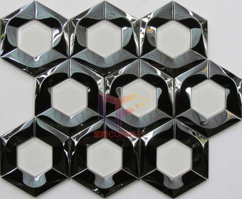 Black Stainless Sreel Mix White Glass Mosaic (CFM1027)