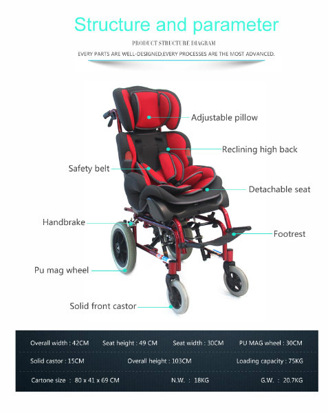 Aluminum Reclining Celebral Palsy Pediatric Wheelchair for Children