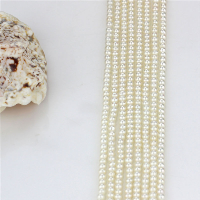 White Loose Pearl Strand 3-4mm AA Perfect Round White Loose Pearl Strand