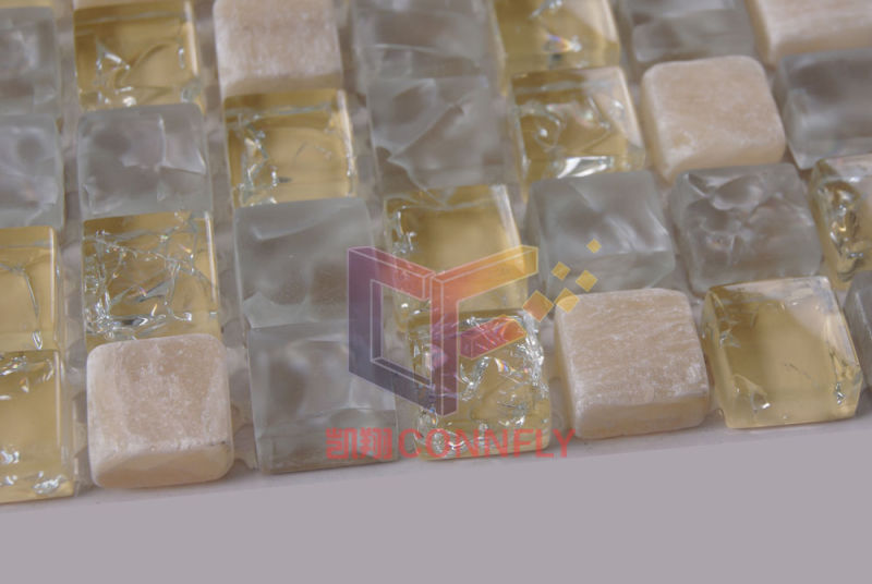 Marble and Cracked Glass Mixed Mosaic Tile (CS102)