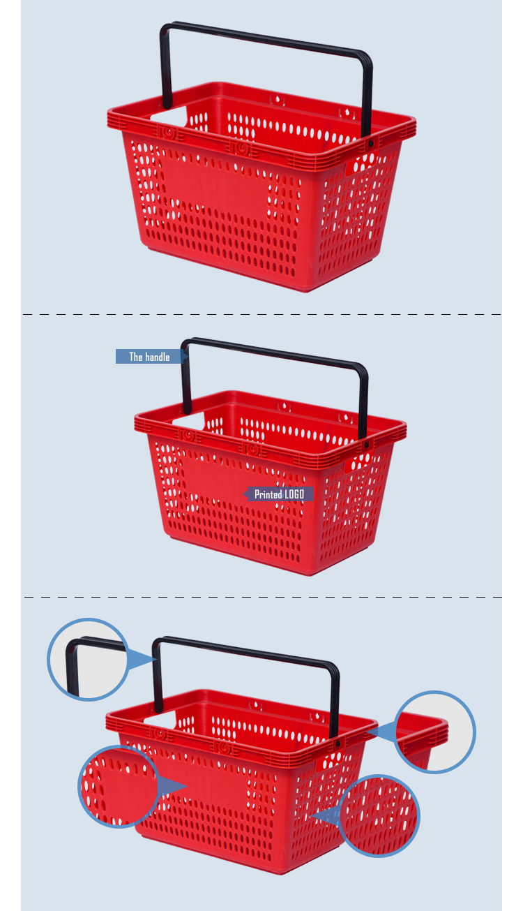 Wholesale One Handle Supermarket Shopping Plastic Baskets