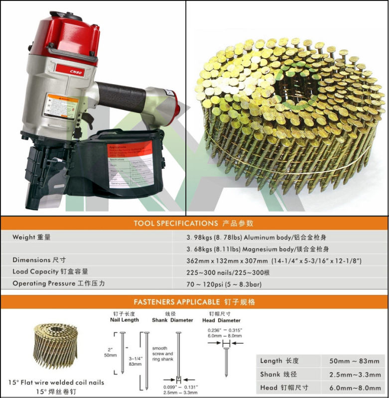 Cn80 Pneumatic Coil Nailer for Industry