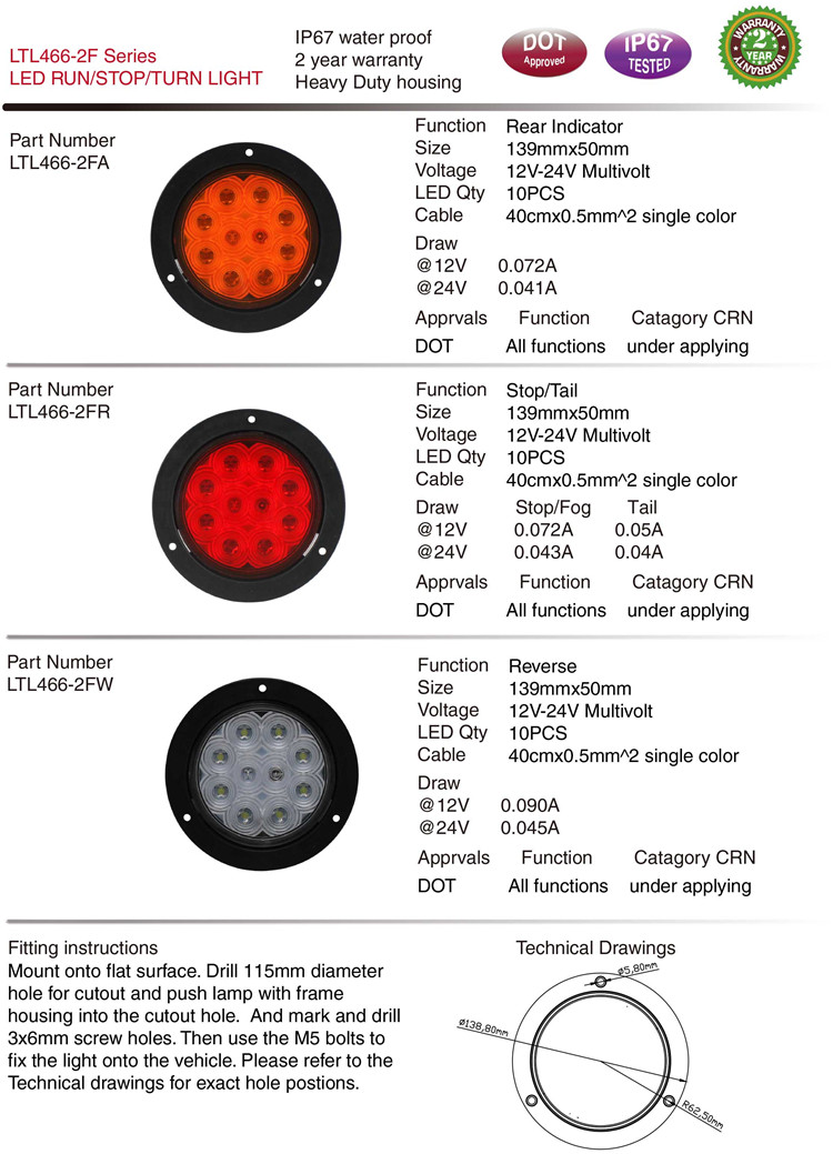 Ltl466-2f IP67 Rear/Stop/Rev LED Tail Light for Truck Trailer