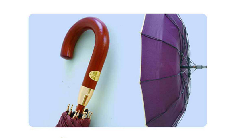 12 Ribs Automatic Fiberglass Windproof Edge Wooden Umbrella (YS-25123516R)