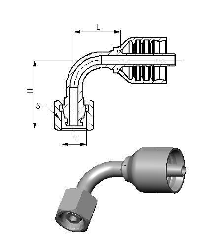 90° Metric Female 24° Cone O-Ring One Piece Hose Fitting (20491.20492Y)