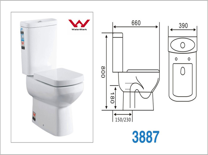 Western Style White Color Ceramic Washdown Two-Piece Toilet (A-3887)