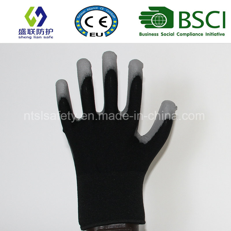 18g Black Nylon with Gary PU Coating Safety Gloves