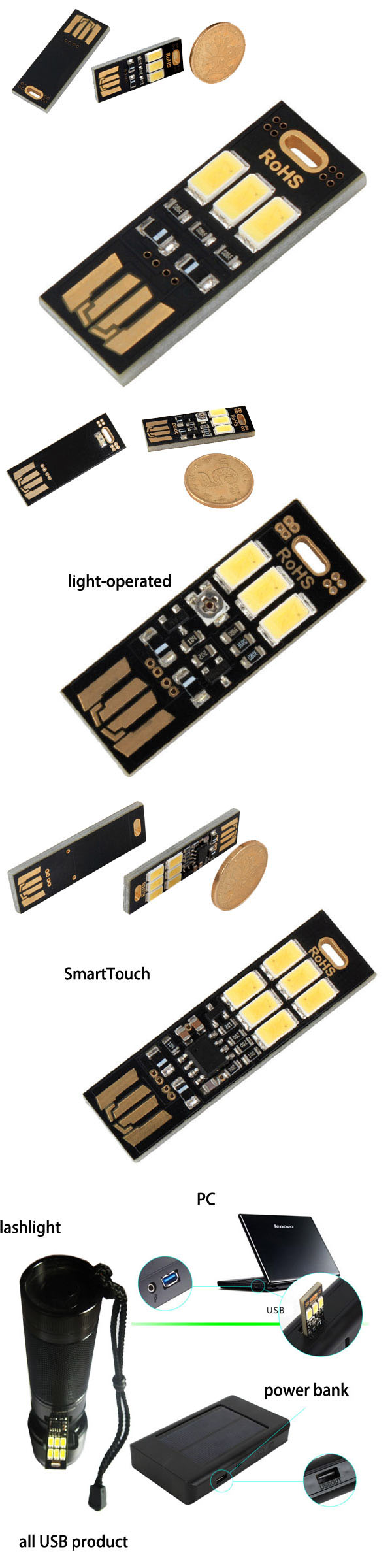 Smarttouch or Light-Operated USB SMD LED Light (POPPAS-B40/41/42/43)