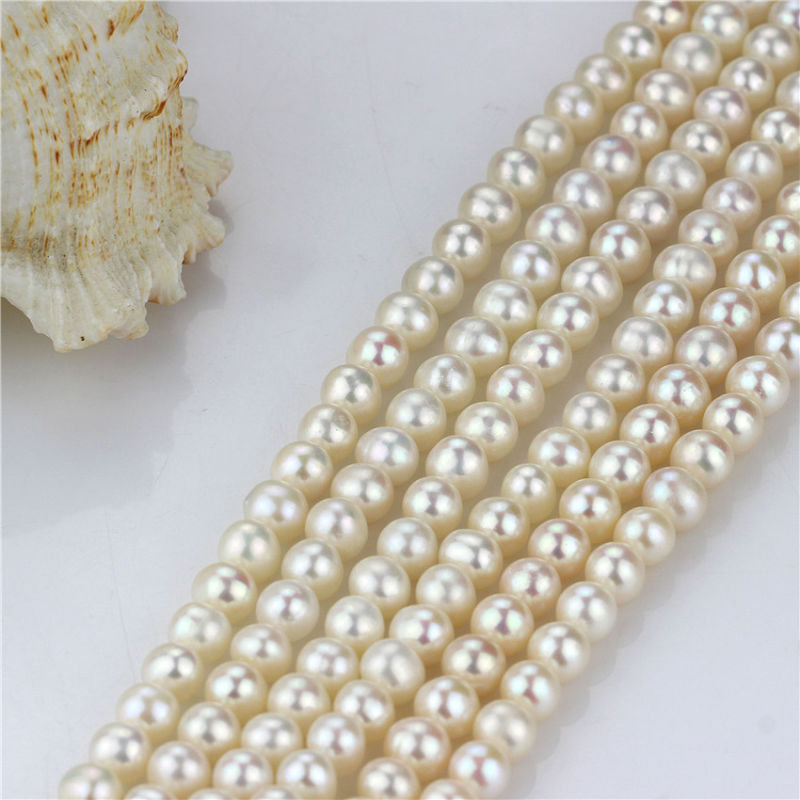 Freshwater Loose Pearl Strands Wholesale 7mm Near Round Natural Pearl String