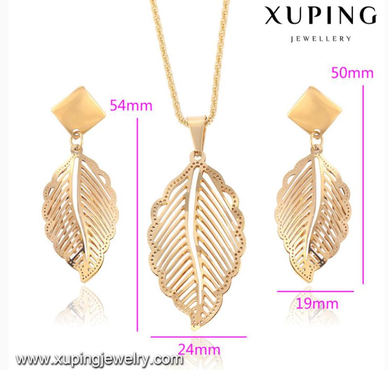 63914 Fashion Delicate 18k Gold-Plated Leaf-Shaped Imitation Stainless Steel Jewelry Set