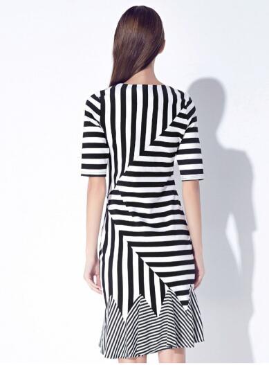 Summer Irregular Color Tail Stripe Elegant Ladies Dress