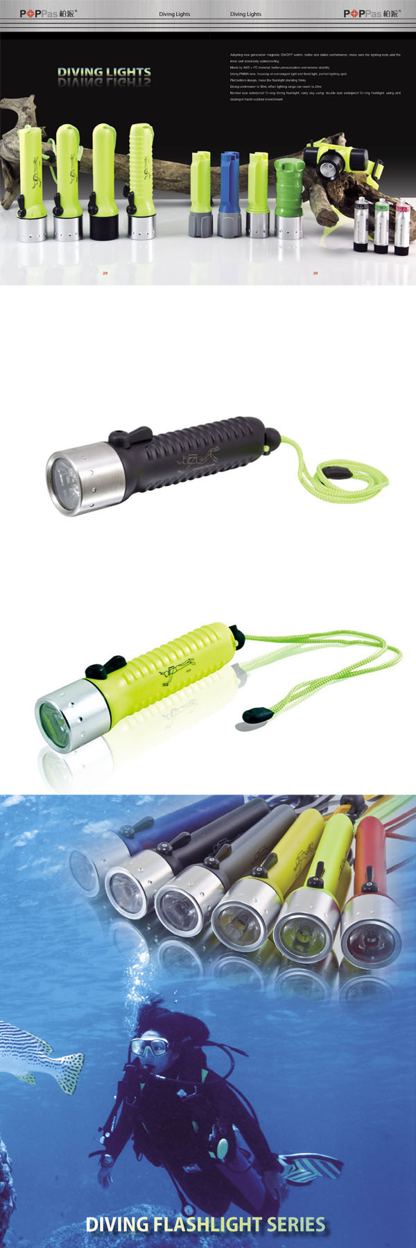 CREE Q5 LED Waterproof Diving LED Flashlight (POPPAS- F97)