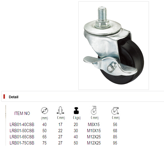 Light Duty Caster Series - 2in. Screw W/Side Brake - Rubber