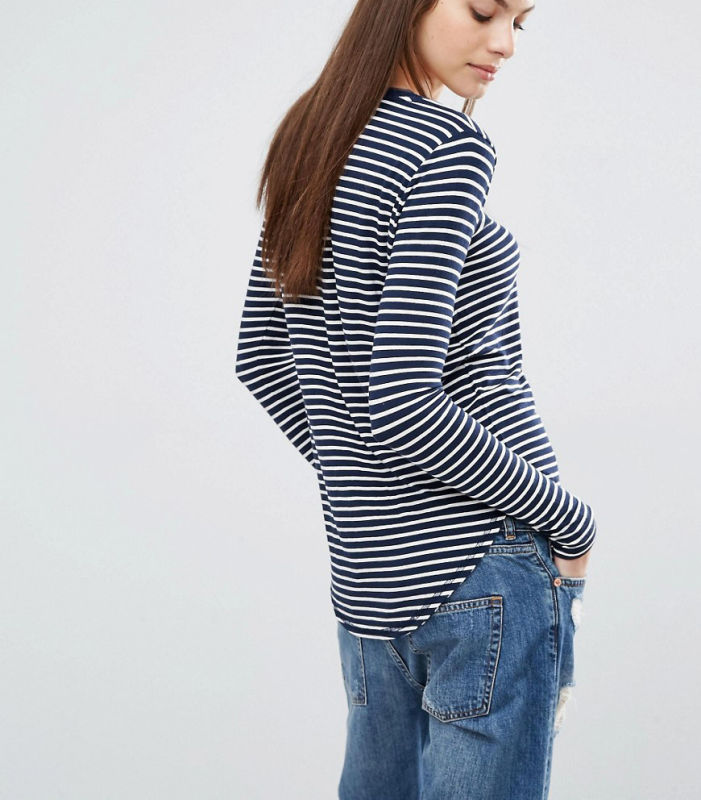 Fashion Custom Wholesale Supersoft Curve Hem Stripe Women Top