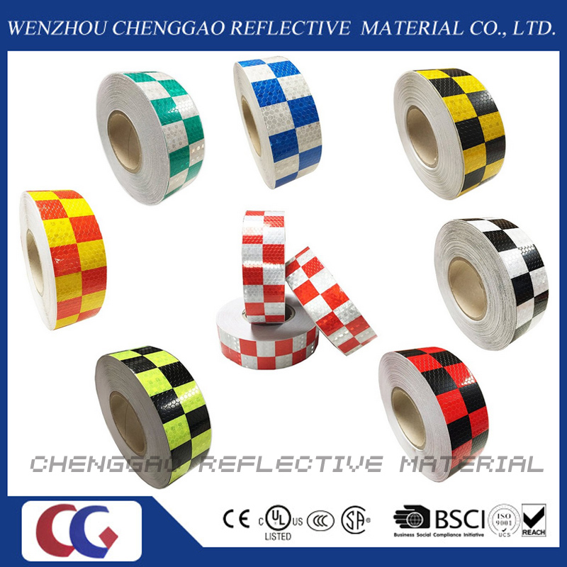 PVC Yellow and Red Chequer Safety Warning Reflective Tape (C3500-G)