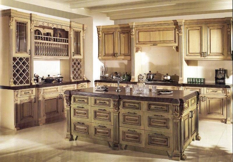 Island Style Antique Solid Wood Kitchen Cabinet