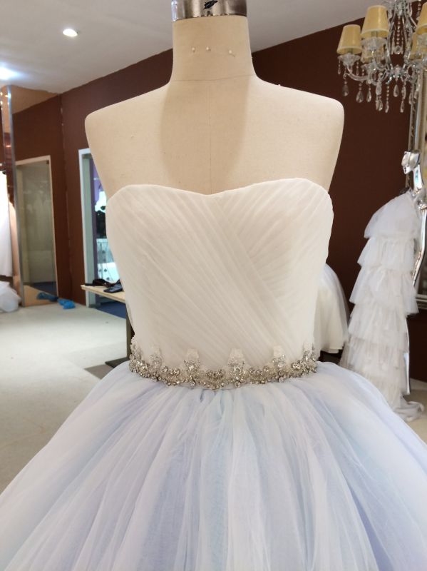 Princess Strapless Sleeveless Sky Blue Wedding Dress