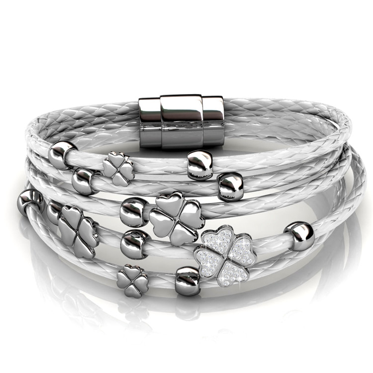 Destiny Jewellery Crystal From Swarovski Leather Clover Bracelets