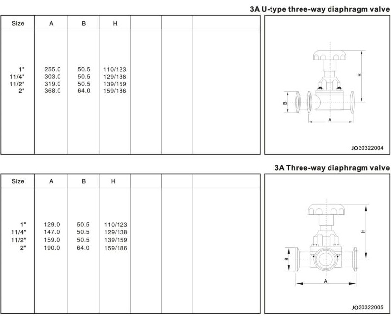 Hygienic 3 Way Clamp Stainless Steel Diaphragm Valve