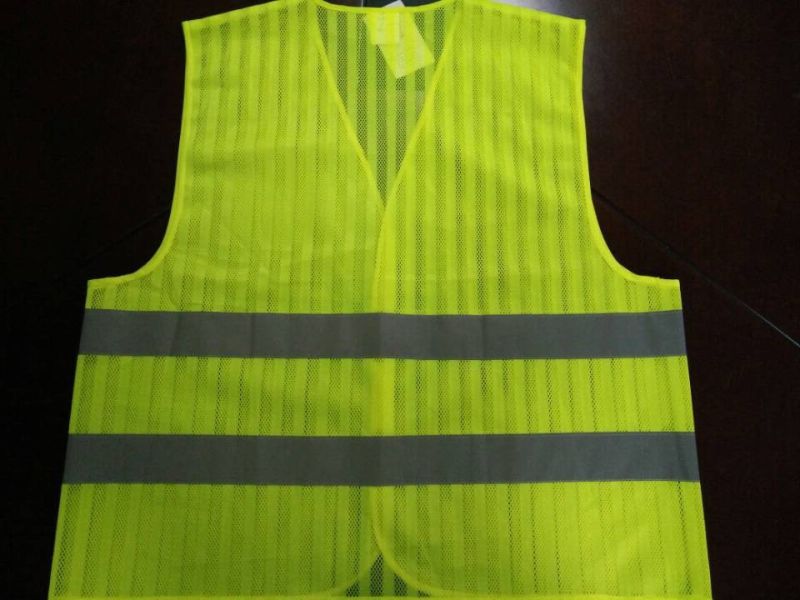 Safety Vest Flu Yellow 100%Polyester Mesh with Stripe