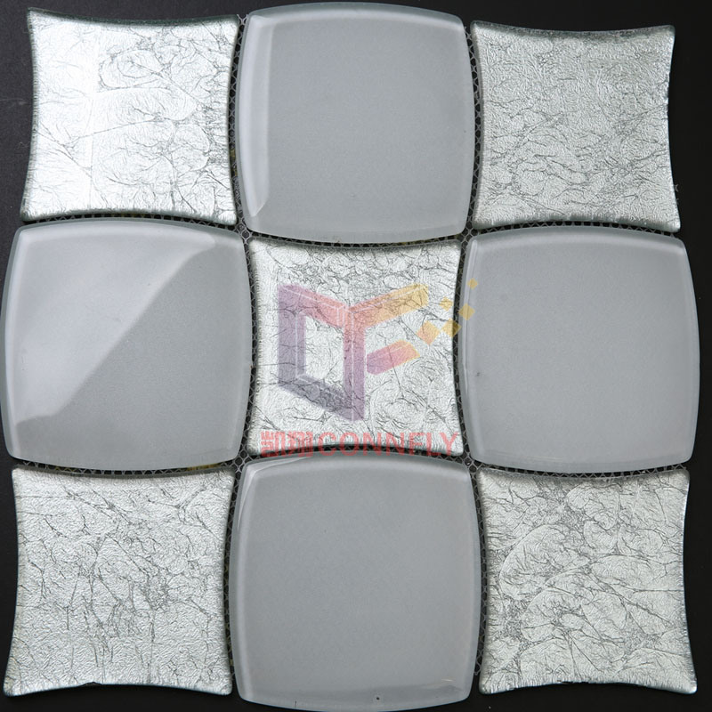 Water Jet Cutting Fan-Shaped Crystal Glass Mosaic (CFW26)