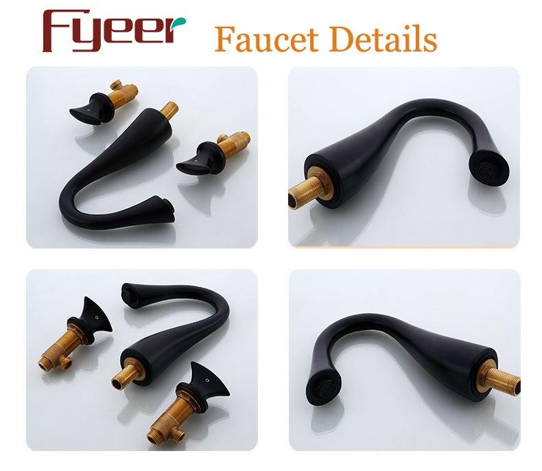 Fyeer Bathroom Black Widespread Faucet for Household and Hotel