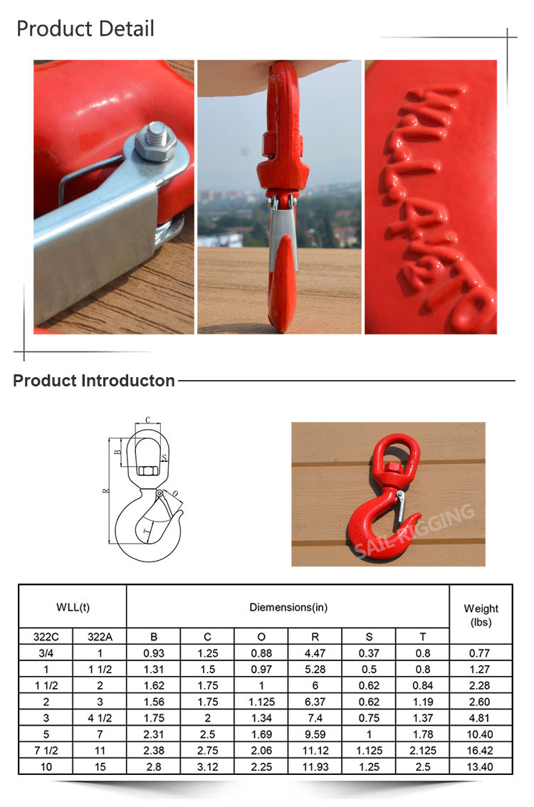 Drop Forged S-322 Swivel Hook with Safety Latch