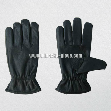 Black Color Goatskin Leather Driver Work Glove