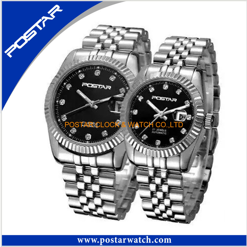 Full Stainless Steel Couple Lover Swiss Wrist Watch Day Date Quartz Watch