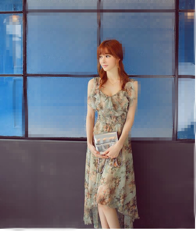 Floral Print Chiffon Long Summer Dresses