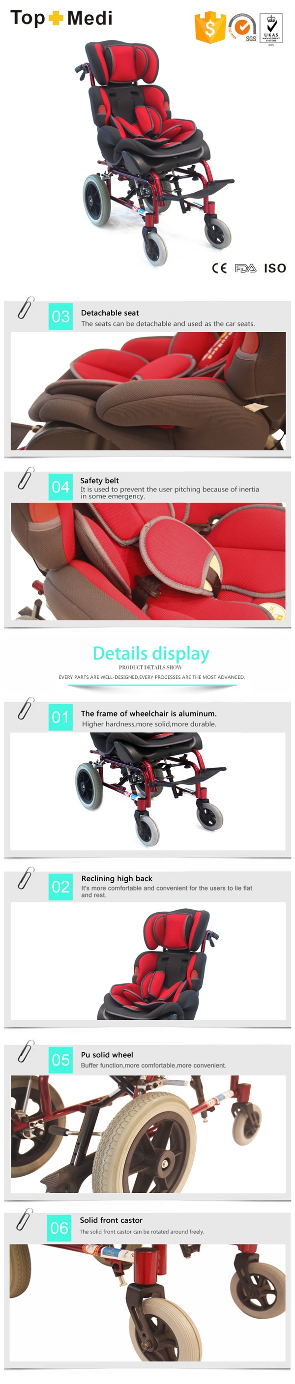 Aluminum Baby Car Seat Cerebral Palsy Children Wheelchair