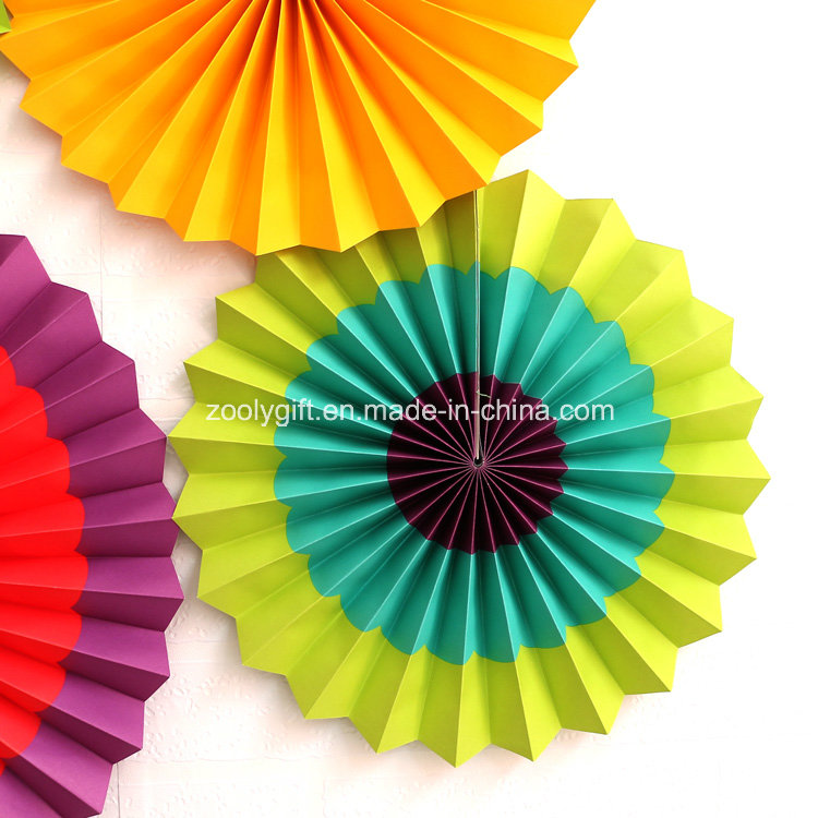 Foldable Party Decoration Hanging Handmade Paper Wheel Fan Flowers with Rope and Sticker