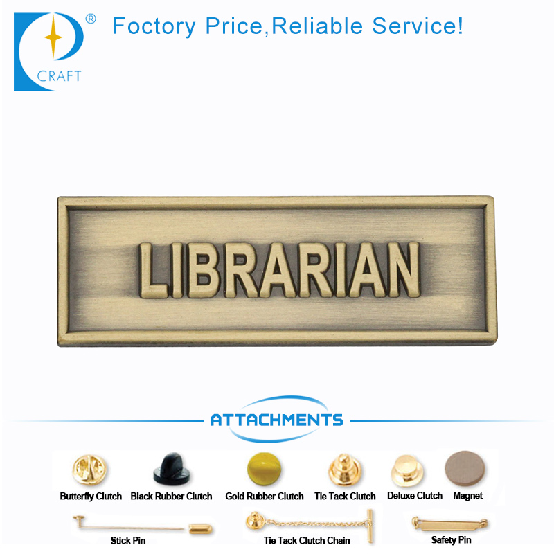 Library Fashion Custom Personal Design Bronze Stamping Pin Badge From China