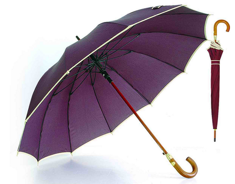 12 Ribs Automatic Fiberglass Windproof Edge Wooden Umbrella (YS-25123516R)