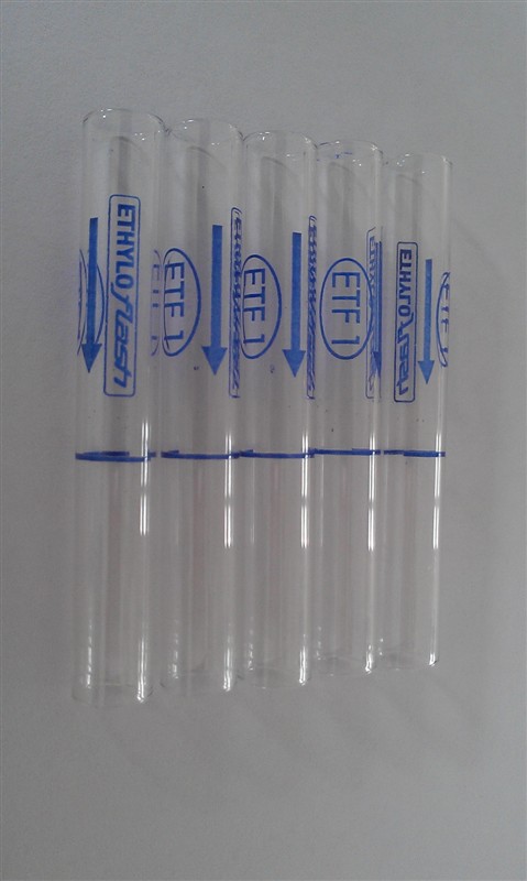 Clear Glass Tube with Blue Print