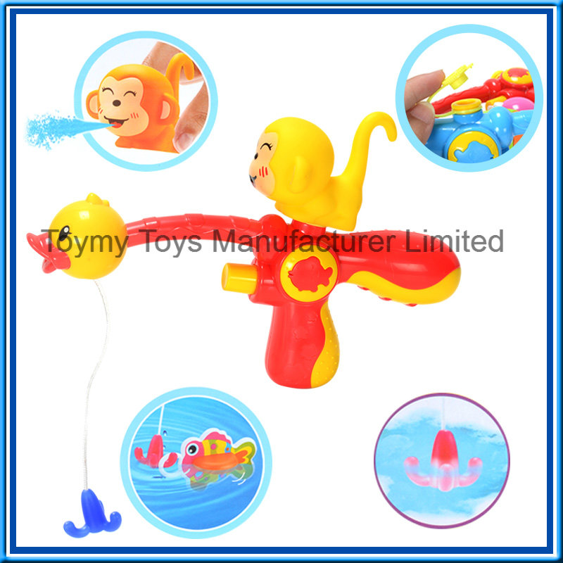 Kids' Cartoon Duck & Monkey Water Spray and Fishing Games Toy