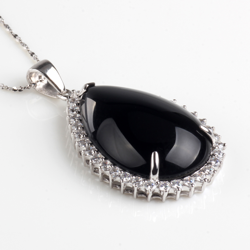 Pear Shape Black Agate Fashion Pendant /Necklace Jewelry