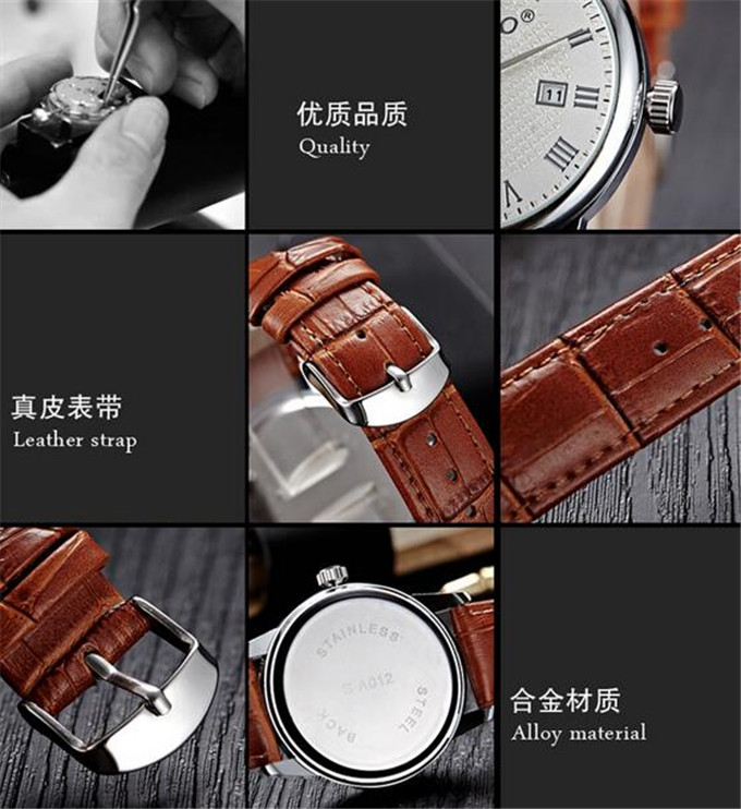 Yxl-710 Stainless Steel Back Wrist Watch Classic Leather Watch Straps Japan Movt Quartz Couple Men Women Watch