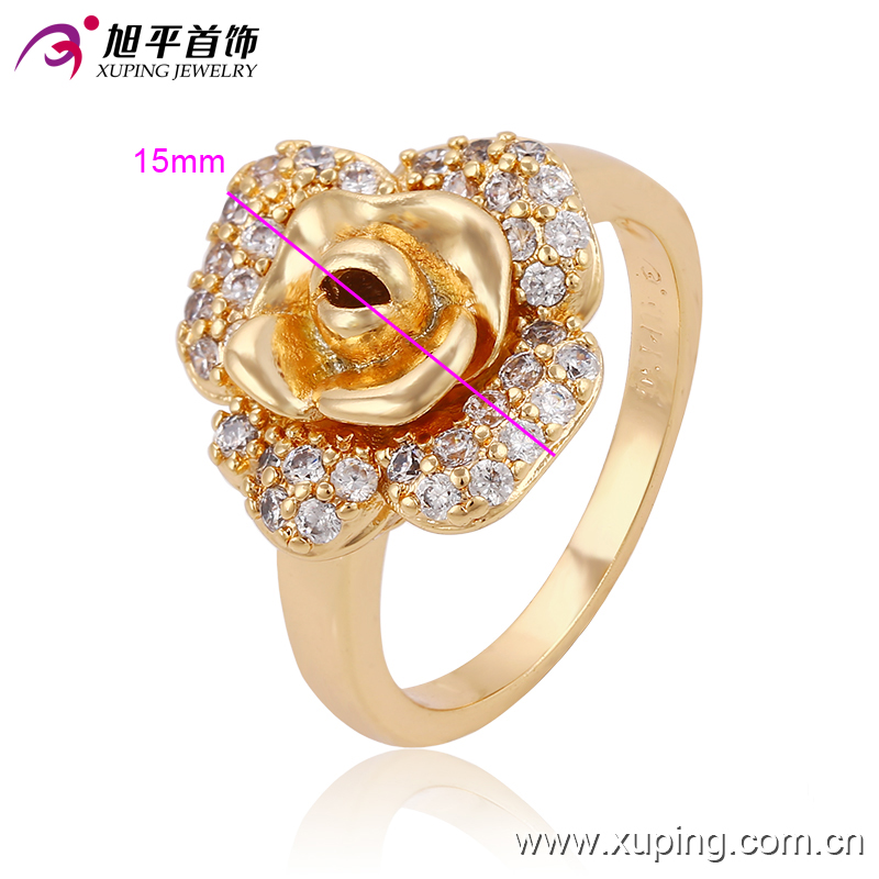 Newest Fashion Diamond Flower-Shaped Gold Jewelry Finger Ring for Ladies or Girls 13590